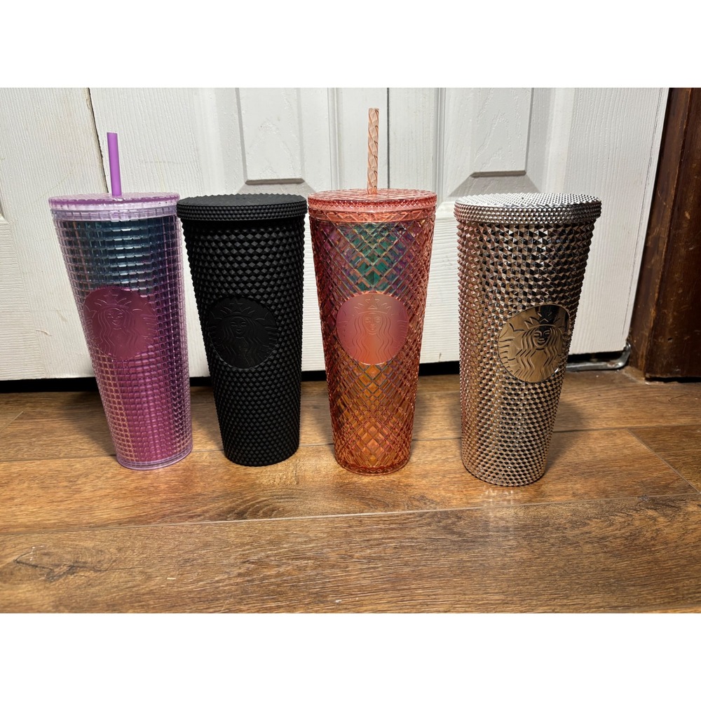 Starbucks Studded Tumbler Collection 4 Piece Set Pink Black Rose Gold Iridescent